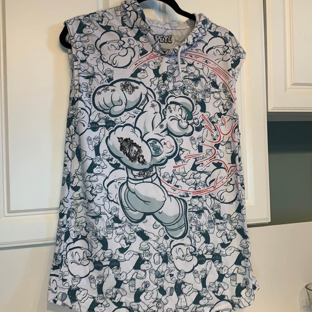 Popeye The Sailor Large Graphic Tank Top with Hood